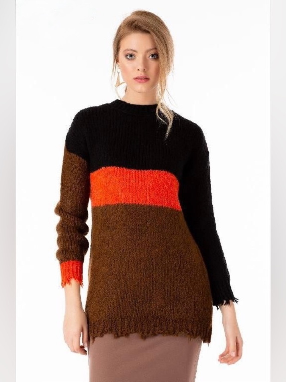 VolumeX Oversized Color Block Chunky Knit Sweater Made in Turkey Size M/L